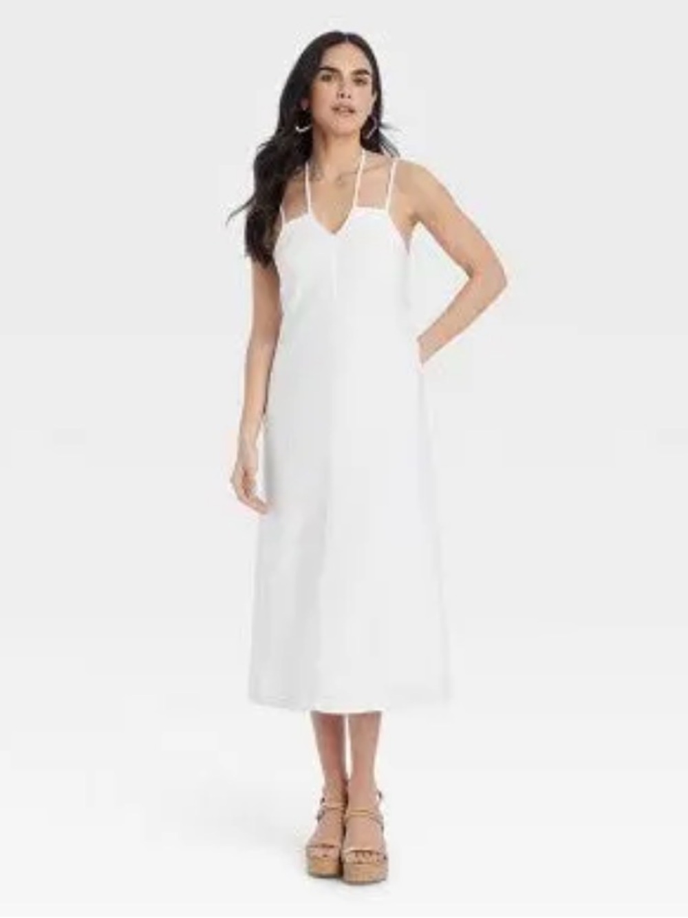 Universal Thread Linen Blend Tie Front Midi Dress Ivory XS Lined Cottagecore